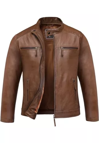 Amaci&Sons Jacken Amaci&Sons Herren Echtleder Jacke Biker Zipper Lederjacke 9108