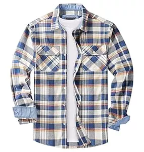 KEFITEVD Hemden KEFITEVD Flanellhemd Herren Kariertes Baumwolle Hemd Langarm Plaid Shirt Freizeit Karohemd Normale Passform für Frühling Herbst