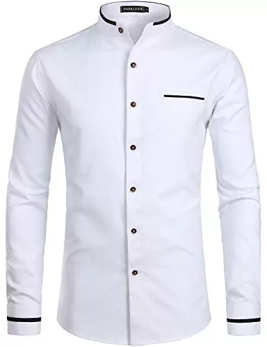 PARKLEES Hemden PARKLEES Herren Slim Fit Einfarbig Langarm Stehkragen Oxford Hemd mit Brusttasche