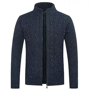 Allthemen Strickjacken Allthemen Herren Strickjacke mit Reißverschluss Cardigan Grobstrick mit Stehkragen