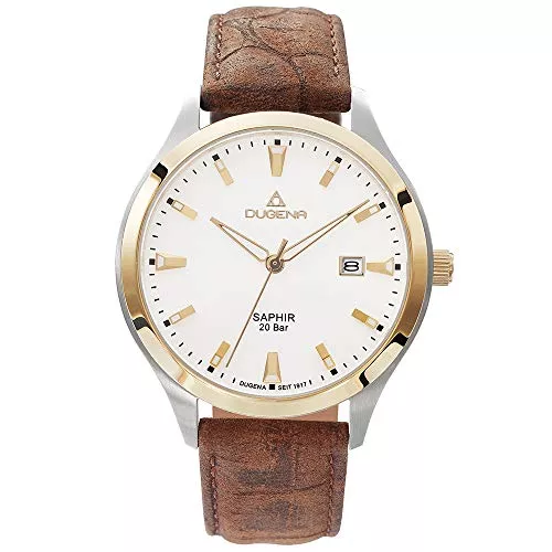 Dugena Uhren Dugena Herren-Armbanduhr 4460971 Tresor Master, Quarz, Bicolor-Zifferblatt, Edelstahlgehäuse, Saphirglas, braunes Lederarmband, Dornschließe, 20 bar