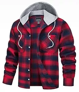 TACVASEN Jacken TACVASEN Herren Casual Hemdjacke Langarm Kariertes Hemd Flanellhemd Hoodie Jacket mit Kapuze