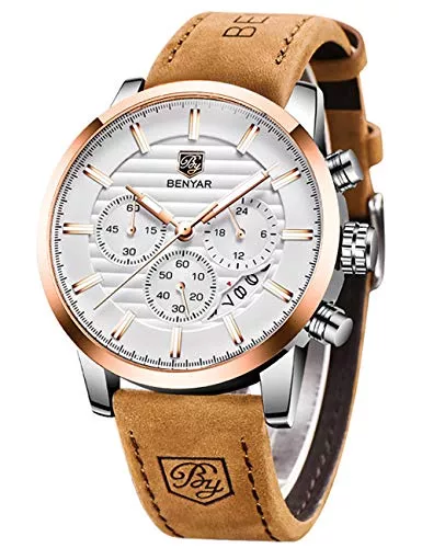 BY BENYAR Uhren BY BENYAR Herrenuhr Mode Quarzwerk Armbanduhr Analog Chronograph Business Wasserdicht und Kratzfest Edelstahlarmband Freizeit Sportuhren für Herren