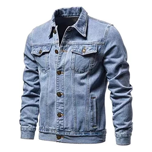 SHINROAD Jacken SHINROAD Herren Jeansjacke Einfarbig Langarm Oberbekleidung Einreihig Umlegekragen Jeans Mantel Streetwear