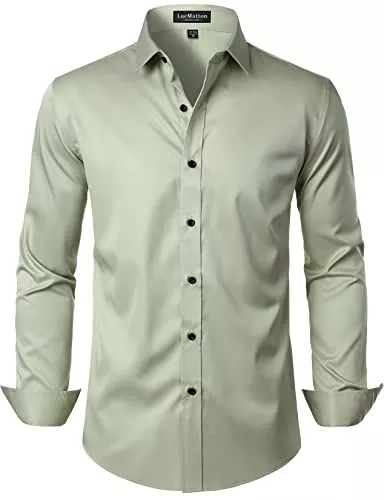 LucMatton Hemden LucMatton Herren Kleid Hemd Formal Stretch Faltenfrei Langarm Slim Fit Button Down Shirts für Hochzeit Party
