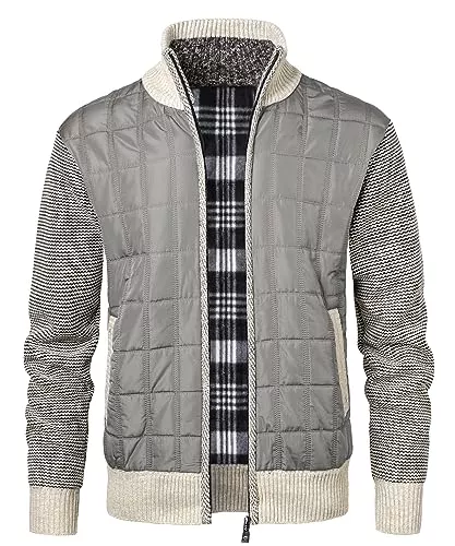 KTWOLEN Jacken KTWOLEN Herren Strickjacke Cardigan Winterjacke Puffer Jacke Feinstrick Fleecejacke für Männer Steppjacke Langarm Sweatjacke mit Reißverschluss