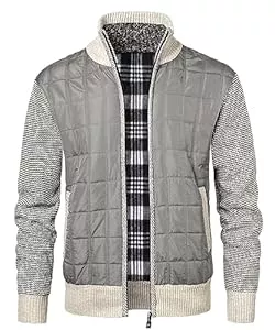 KTWOLEN Jacken KTWOLEN Herren Strickjacke Cardigan Winterjacke Puffer Jacke Feinstrick Fleecejacke für Männer Steppjacke Langarm Sweatjacke mit Reißverschluss