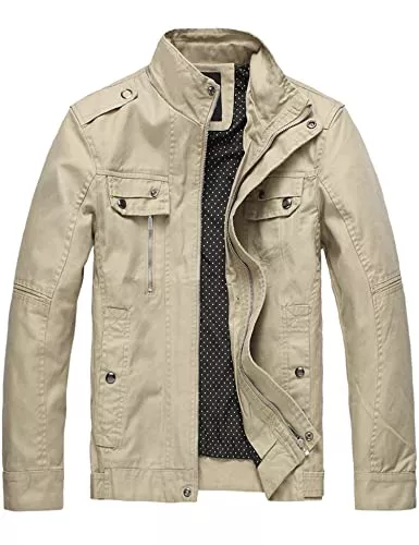 Wantdo Jacken Wantdo Herren Outdoor Jacke Leicht Baumwolle Jacken Freizeit Army Fracht Jacke Cargo Reißverschluss Mäntel Stehkragen Übergangsjacke