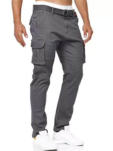 Indicode Hosen Indicode Herren Mathen Cargohose aus 98% Baumwolle inkl. Gürtel | Cargo Hose für Männer