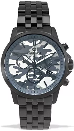 LOUIS XVI Uhren LOUIS XVI Herren-Armbanduhr Aramis Stahlband Schwarz Camouflage Tarnfarben Chronograph Analog Quarz Edelstahl