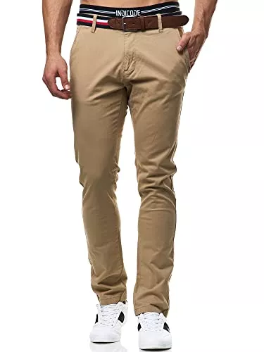 Indicode Hosen Indicode Herren Cherry Chinohose aus Baumwolle inkl. Gürtel | Lange Chino Hose Herrenhose Regular Fit Stoffhose Baumwollhose gerader Schnitt f. Männer