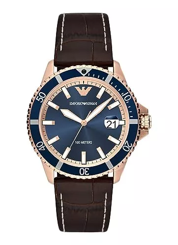 Emporio Armani Uhren Emporio Armani Herrenuhr quarz/3-Zeiger datum Uhrwerk 42mm Gehäusegröße mit einem pro-planet Lederarmband AR11556