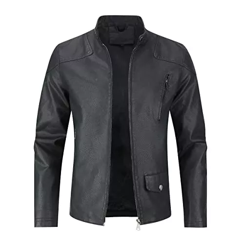 Sliktaa Jacken Sliktaa Herren Jacke aus Kunstleder mit Stehkragen Übergangsoberteil Lässig Motorrad Piloten Reißverschluss Casual Klassisch Lederjacke
