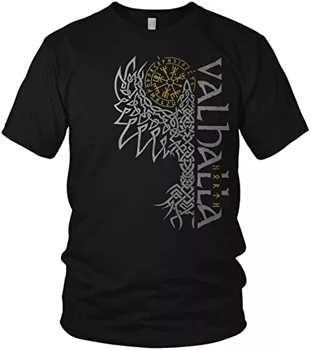 vanVerden T-Shirts NØRTH Legendary Herren T-Shirt - Valhalla Odin Rabe Hugin Munin Gold/Silber Edition, nordische Wikinger Walhalla Geschenke für Männer, Thor Viking Shirt
