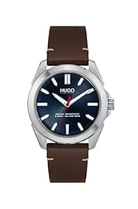 HUGO Uhren HUGO Analog Quarzuhr für Herren mit Braunes Lederarmband - 1530226