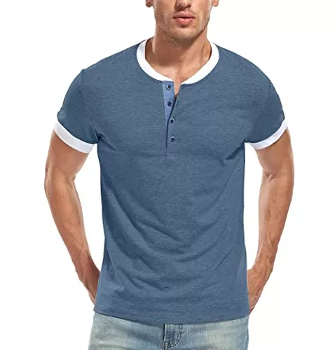WAZZAP T-Shirts WAZZAP Henley Shirt Herren Kurzarm Casual Slim Fit Rundhals T Shirt mit Knopfleiste Grandad-Ausschnitt