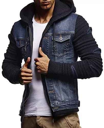 Leif Nelson Jacken Leif Nelson Jeansjacke Herren, Jeans Denim Kapuzenjacke, Männer Jeans Jacke mit coolen Strickärmel, modernes Design in Regular Fit
