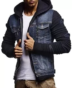 Leif Nelson Jacken Leif Nelson Jeansjacke Herren, Jeans Denim Kapuzenjacke, Männer Jeans Jacke mit coolen Strickärmel, modernes Design in Regular Fit