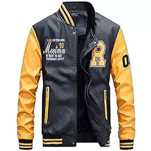 Uni-Wert Jacken Uni-Wert Herren Bomberjacke Pu Leder Fliegerjacke Stehkragen Collegejacke Reißverschluss Übergangsjacke Casual Baseball Jacken Mantel