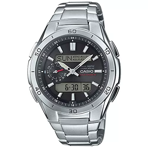 Casio Uhren Casio Wave Ceptor Herrenarmbanduhr Solar und Funkuhr massives Edelstahlgehäuse und Armband