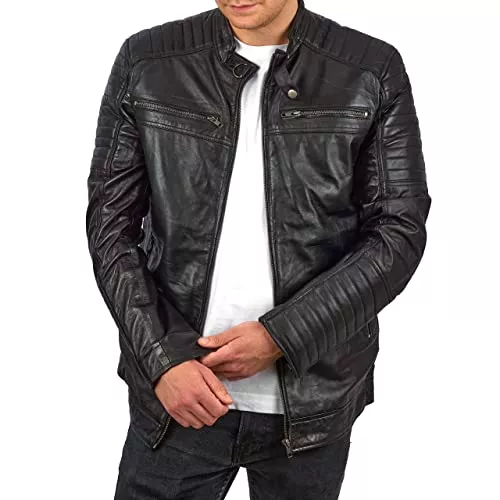 FAPA Jacken FAPA Lederjacke Herren Langarm - elegante Bikerjacke - Männerlederjacke mit Stehkragen - Übergangsjacke Echtleder - erhältlich in 3 Farben