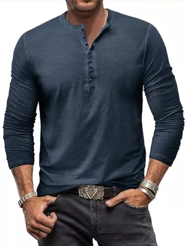 YawYews Langarmshirts Henley Shirt Herren Langarm Langarmshirt Herren Longsleeve T Shirt Vintage Tshirt Baumwolle Männer M-3XL