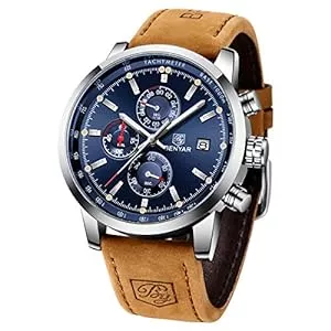 BY BENYAR Uhren Uhren Herren BENYAR Chronograph Quartz armbanduhren für Herren Uhr Schwarz Zifferblatt Business Military Sport Armbanduhr mit Leder Armband 30m Wasserdicht Elegantes Geschenk für männer