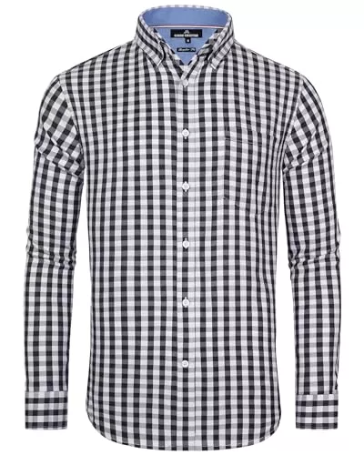 J.VER Hemden J.VER Kariertes Herren Hemd Bügelfrei Regular Fit Hemd Langarm Trachtenhemd Oktoberfest Button down Hemd Faltenfrei Freizeithemd Karneval Shirt mit Tasche