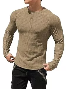 Muhshoiy Langarmshirts Muhshoiy Cotton Rippshirt, Kurzärmeligesshirt/Langarmshirt Herren, Slim Fit Muscle Shirt, Basic Henley Tee, Lässiges T-Shirt für Herren, Fitness Shirt