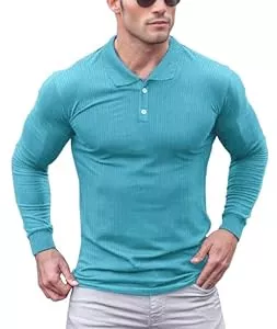 Lehmanlin Poloshirts Lehmanlin Poloshirt Herren Langarm Geripptes T Shirts Männer Hemd Herren Elastizität Slim Fit Casual Golf Tops