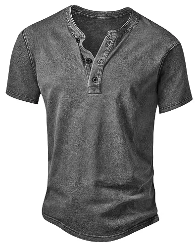 NITAGUT T-Shirts NITAGUT Henley Herren T-Shirt Baumwolle Leicht Slim Fit Kurzarm Freizeithemd Vintage Distressed Tee Shirts,S-XXL
