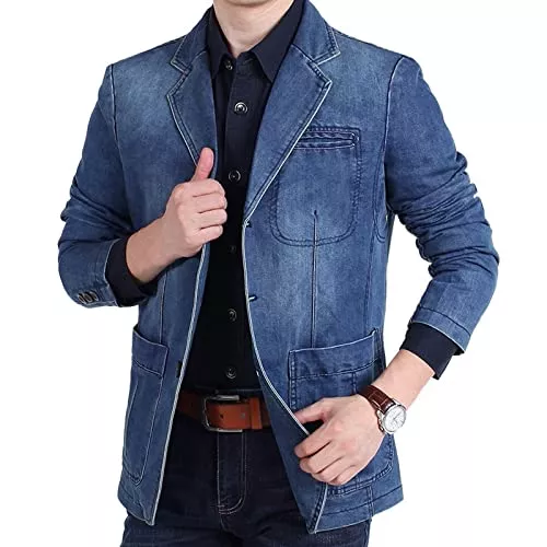 BIBOKAOKE Jacken BIBOKAOKE Jacke Herren Jeansjacke Stehkragen Jean-Jacke Herbstjacke Winter Übergangs Denim Bikerjacke Jacket Outdoorjacke Wanderjacke Freizeitjacke Denimmantel Vintage Herrenjacke Jeansmantel