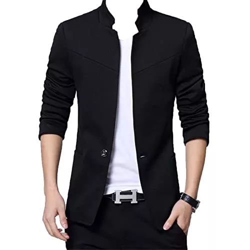 Generic Blazer Generic Slim Fit Stehkragen Anzugsjacke für Herren Fester Lässigerr Einreihiger Sportmantel mit Einem Knopf Klassischer Bequemer Blazer