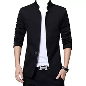 Generic Blazer Generic Slim Fit Stehkragen Anzugsjacke für Herren Fester Lässigerr Einreihiger Sportmantel mit Einem Knopf Klassischer Bequemer Blazer