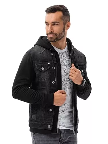 Ombre Jacken Ombre Herren Jeansjacke und Übergangsjacke | Kombi-Design | Sweat-Ärmeln und Kapuze | Größen S-XXL | 3 Farben | 98% Baumwolle, 2% Elasthan