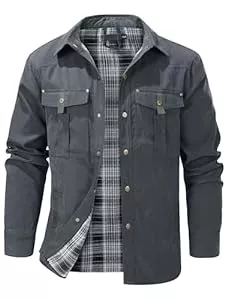 Mr.Stream Jacken Mr.Stream Herren Karierte Flanellfutter Hemdjacke Übergangsjacke Leicht Stehkragen Feldjacke Cargo Herbstjacke Snap Western Cowboy Jacken