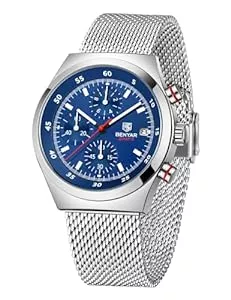 BY BENYAR Uhren BY BENYAR Herrenuhr Quarzwerk Modische und einfache Zeiger Stil Edelstahl Mesh Armband wasserdichte Timing Code Uhrenarmband Datumsanzeige Funktion