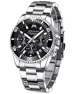MEGALITH Uhren Megalith Herrenuhr 43mm Chronograph Edelstahl Designer Armbanduhr Herren Wasserdicht Uhren Leuchtende Analog Datum Business Uhr Elegant Geschenk für Männer