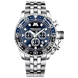 MEGALITH Uhren MEGALITH Herrenuhr Edelstahl Chronographen Armbanduhr Herren Wasserdicht Groß Analog Uhr Herren Business Design Uhren fur Männer Kalender Leuchtend