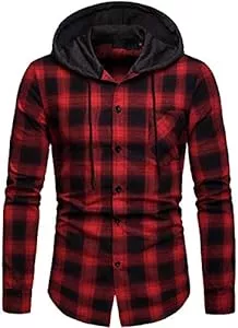 Iris Sprite Jacken Iris Sprite Herren Hemd Kapuzenhemd Kapuzenpullover Langramshirt Kariert Freizeithemd Spleißhülse Shirt