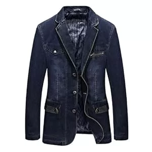Generic Blazer Sandale Herren mit fallendem und drei Knöpfen, schmale Passform, leichter Vintage-Jeans, Sportmantel Kunstleder Jacken Herren