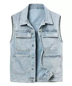 KTWOLEN Westen KTWOLEN Denim Weste Herren Jeansweste Outdoor Weste Freizeit Ärmellos Denim Jacken Jagd Angeln Camping Weste Mit Vielen Taschen