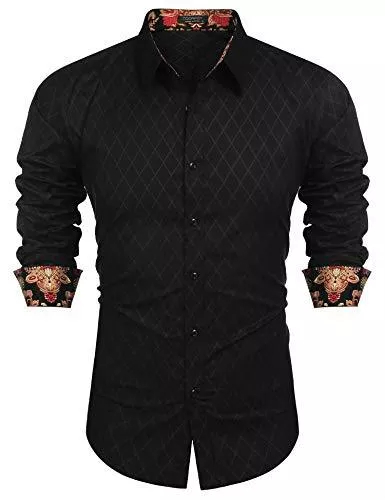 COOFANDY Hemden COOFANDY Herren Hemd Langarm Slim Fit Diamant-Gitter Karohemd Kariert Langarmhemd Freizeit Business Party Shirt für Männer