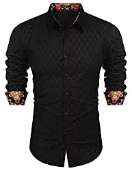 COOFANDY Hemden COOFANDY Herren Hemd Langarm Slim Fit Diamant-Gitter Karohemd Kariert Langarmhemd Freizeit Business Party Shirt für Männer