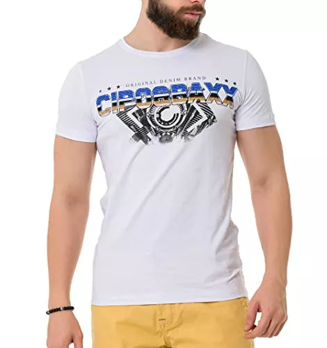 Cipo & Baxx T-Shirts Cipo & Baxx Herren Prägedruck Print T-Shirt Kurzarm CT737