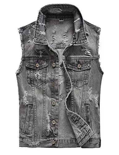 DSDZ Westen DSDZ Herren Ärmellose Ripped Denim Weste Casual Slim Fit Button Down Jeans Westen Jacke
