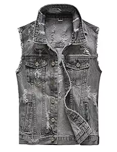 DSDZ Westen DSDZ Herren Ärmellose Ripped Denim Weste Casual Slim Fit Button Down Jeans Westen Jacke