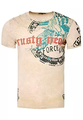 Rusty Neal T-Shirts T-Shirt Herren Kurzarm Rundhals T Shirt für Männer Front & Back Print Regular Fit Washed Tshirt 234
