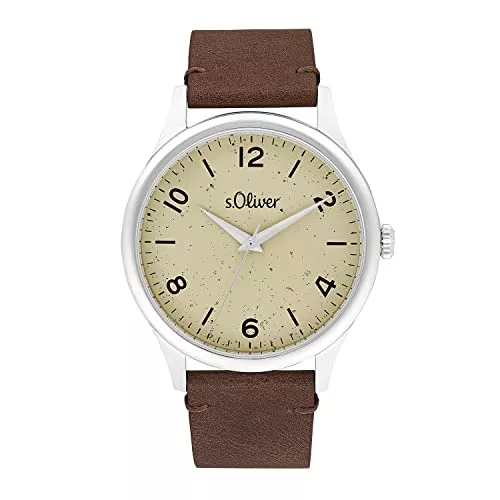 s.Oliver Uhren s.Oliver Armbanduhr Herren Quarzuhr Analog, mit Leder Armband, 5 bar Wasserdicht, Kommt in Uhren Geschenk Box