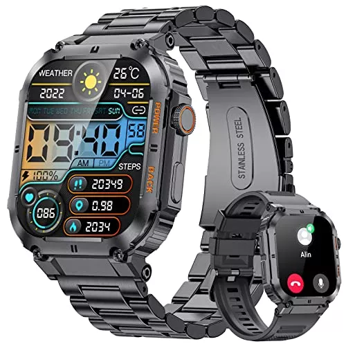 LIGE Uhren LIGE Smartwatch Herren mit Telefonfunktion,1.32” HD Voll Touchscreen Armbanduhr mit Pulsuhr SpO2 Schlafmonitor Musikplayer,IP67 Wasserdicht Fitness Tracker Edelstahl Herren für iOS Android